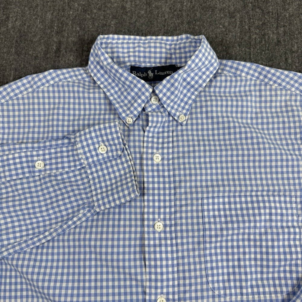 Ralph Lauren Mens M Blue White Gingham Check Button Down Long Sleeve Shirt
